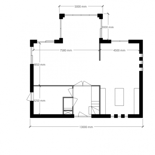 Woonkamer uitgebouwd extra inhoud 60 m3 (Afbouw)